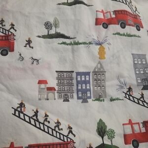 Pottery Barn Kids Twin Flat Sheet FireTruck Town Organic Cotton